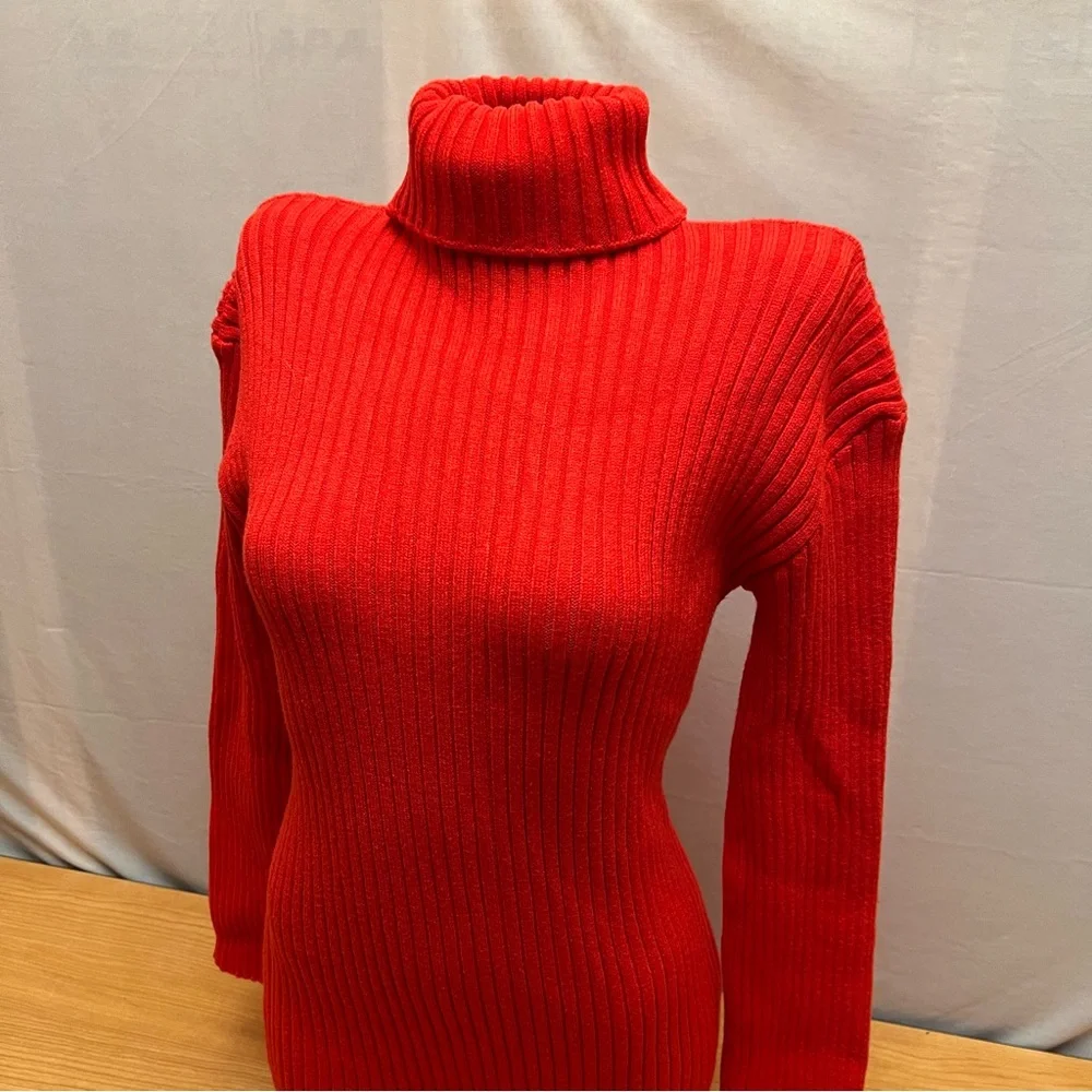 Forever 21 Red Ribbed Turtleneck Long Sleeve Bodycon Mini Sweater Dress XS NEW - Picture 7 of 7